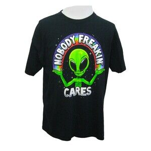 UFO Space Alien T-Shirt Mens Size XL Black Short Sleeve Graphic Martian UAF Top